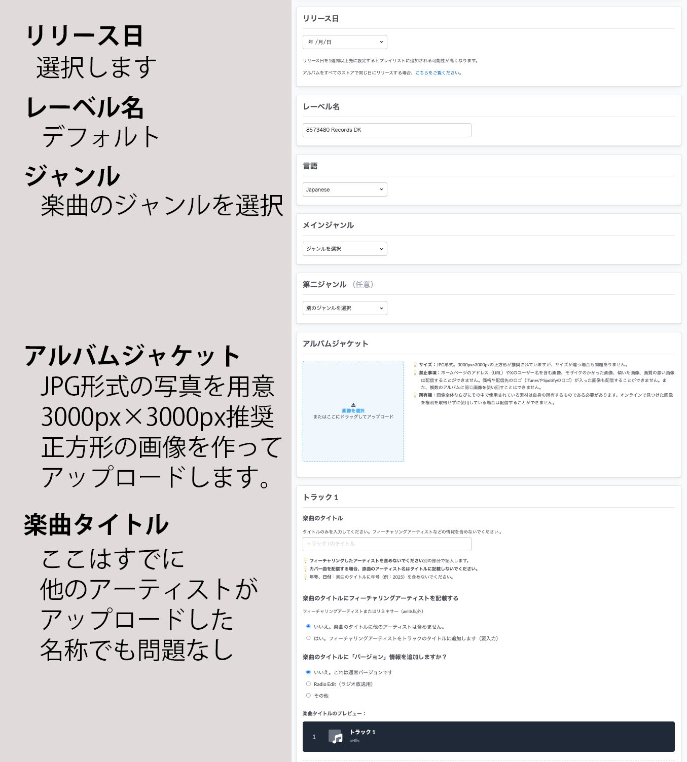 DistroKidのアップロード画面
